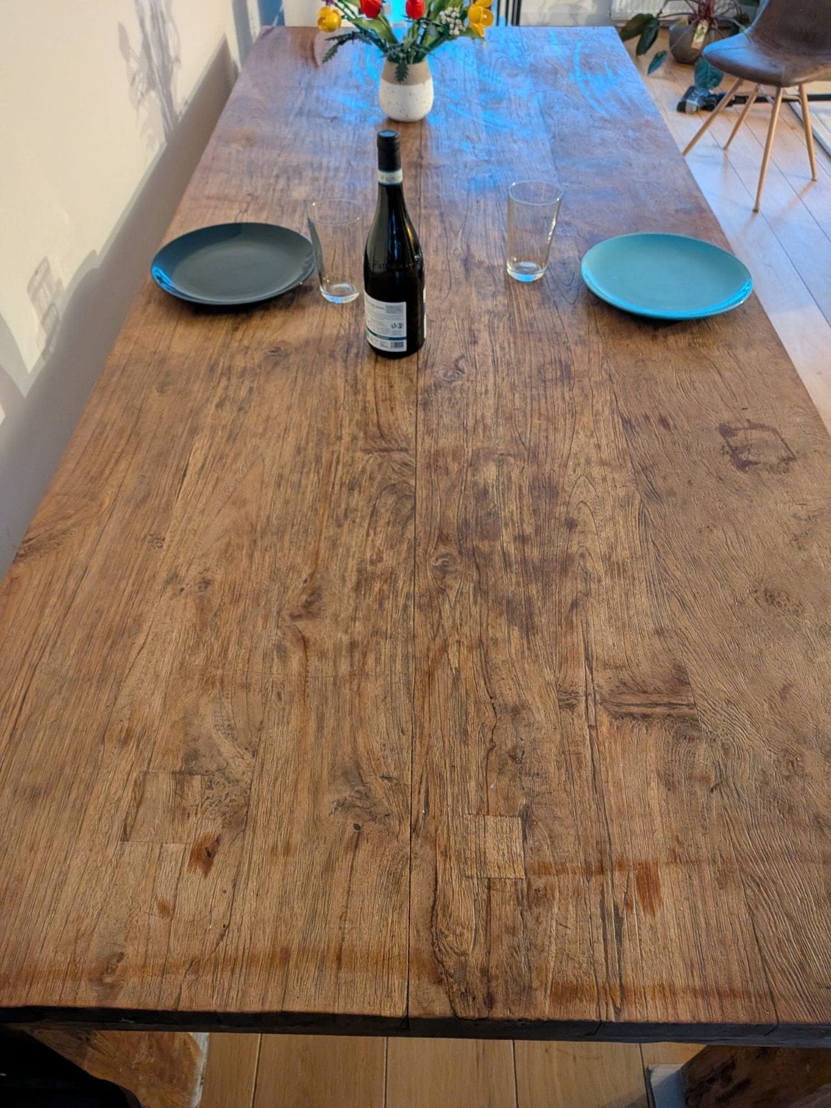 Massief houten eettafel (250x100 cm) - Gratis af te halen, Ophalen, Gebruikt, 100 tot 150 cm, 200 cm of meer