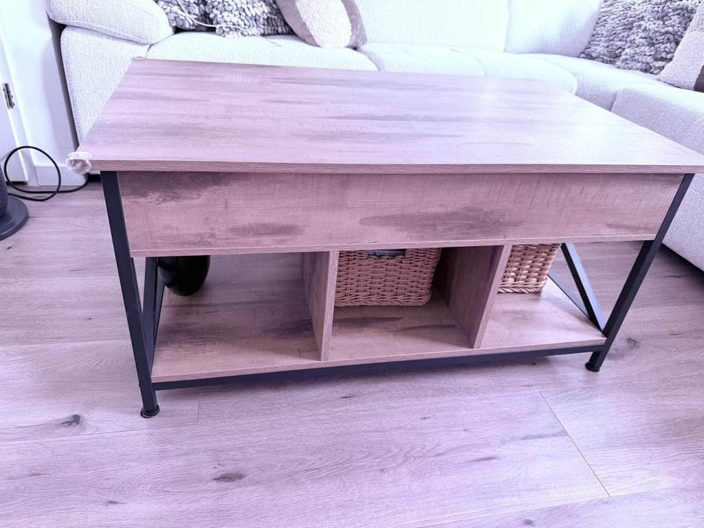 Salontafel met opklapbaar blad en opbergruimte, Ophalen, Gebruikt, 100 tot 150 cm, 50 tot 75 cm