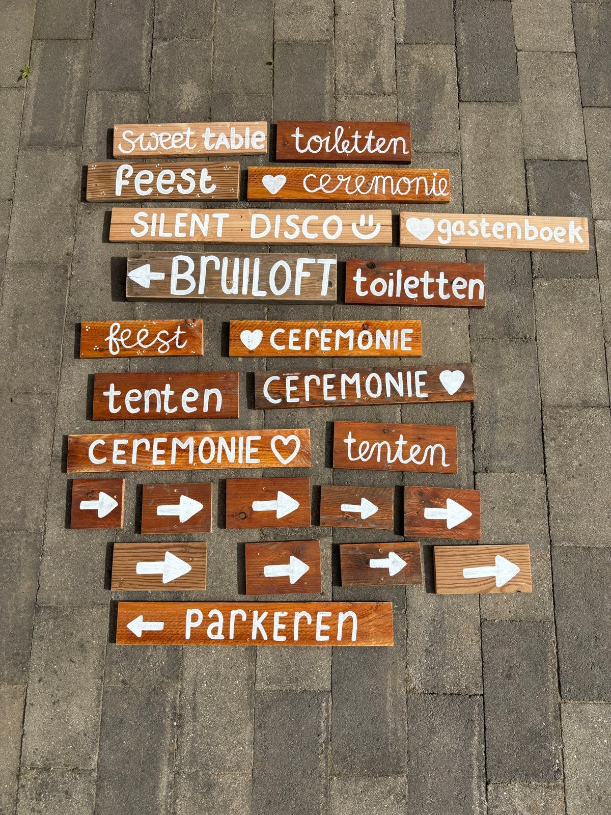 Houten Borden voor Bruiloft Wegwijzers Decoratie, Ophalen of Verzenden, Gebruikt, Versiering, Geboorte of Huwelijk