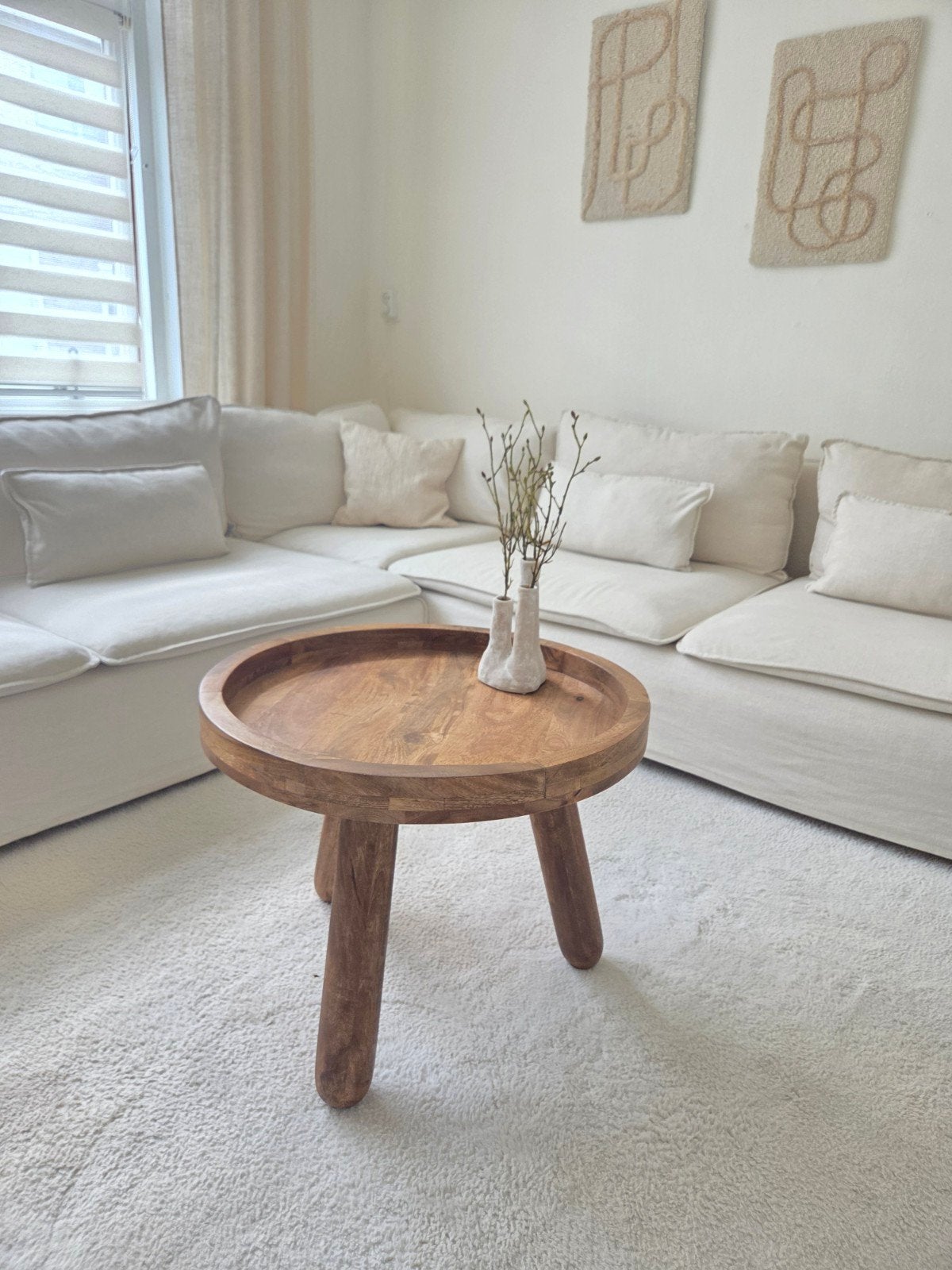 Mooie houten salontafel, Ophalen, 50 tot 100 cm, Rond, Boho, Scandinavisch, Natuurlijk