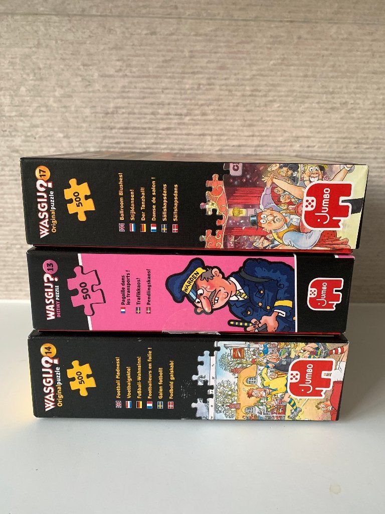 3 leuke Wasgij puzzels, Hobby en Vrije tijd, Denksport en Puzzels, Ophalen, 500 t/m 1500 stukjes, Zo goed als nieuw, Legpuzzel