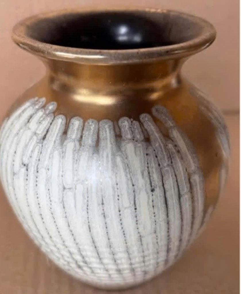 Vintage wit/gouden vaas W-Dld- jaren 50 ( 15 cm hoogte), Antiek en Kunst, Antiek | Vazen, Ophalen of Verzenden