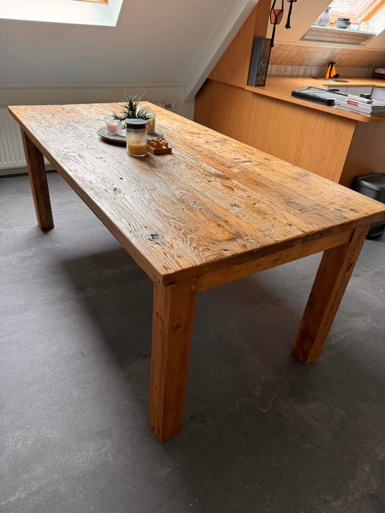 Robuuste houten tafel – massief & karaktervol, Huis en Inrichting, Ophalen, Gebruikt, 200 cm of meer, 50 tot 100 cm