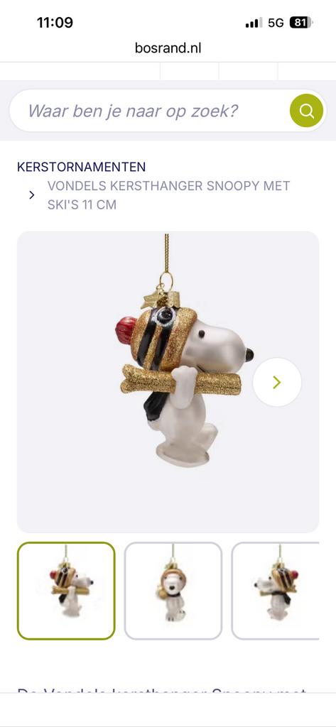 Gezocht: kerstornament vondels - snoopy met skies, Diversen, Kerst, Ophalen of Verzenden, Zo goed als nieuw