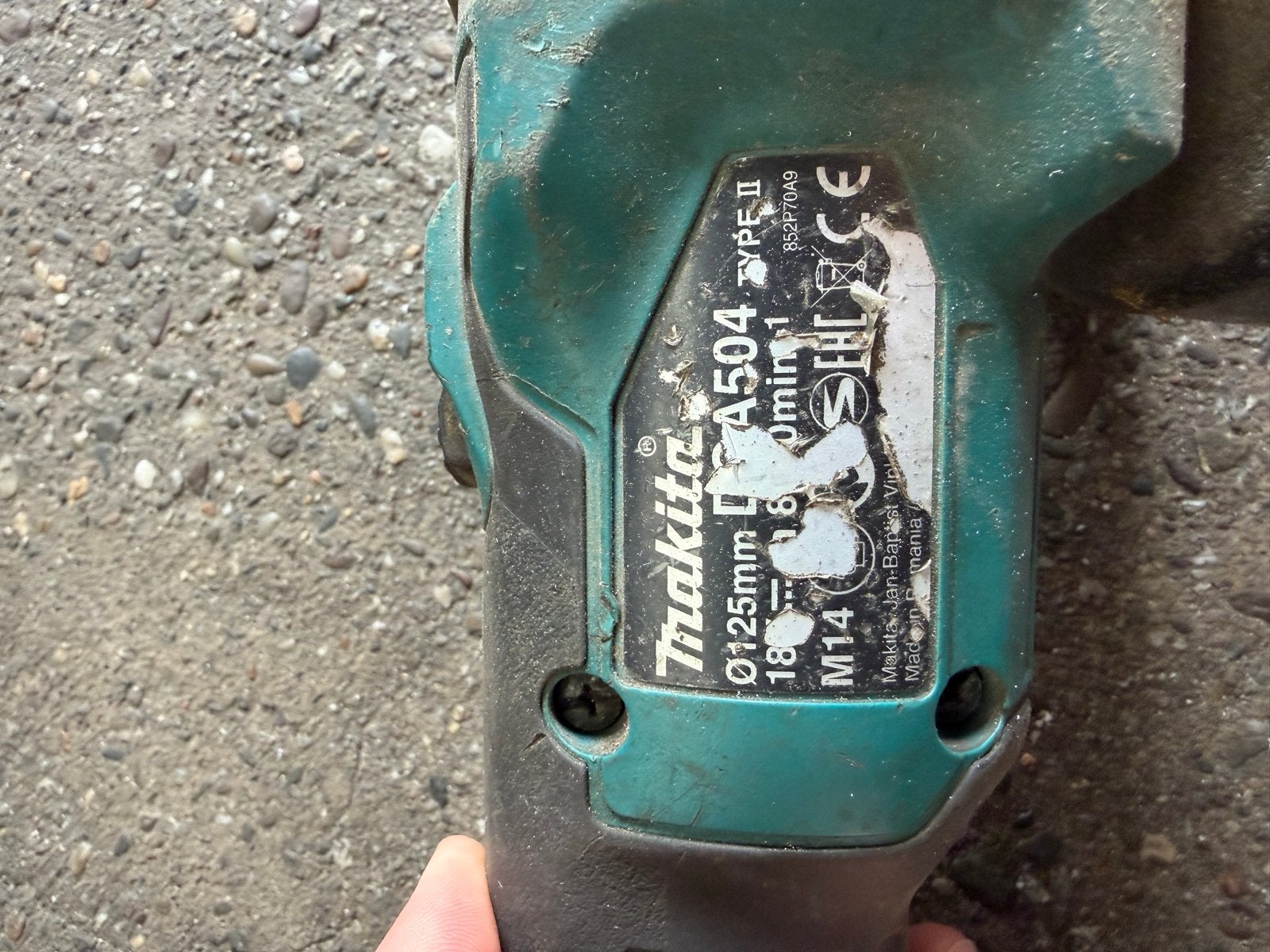 Makita DGA504 Haakse Slijper 125mm Accu, Ophalen of Verzenden, Gebruikt, Minder dan 700 watt, Haakse handslijpmachine