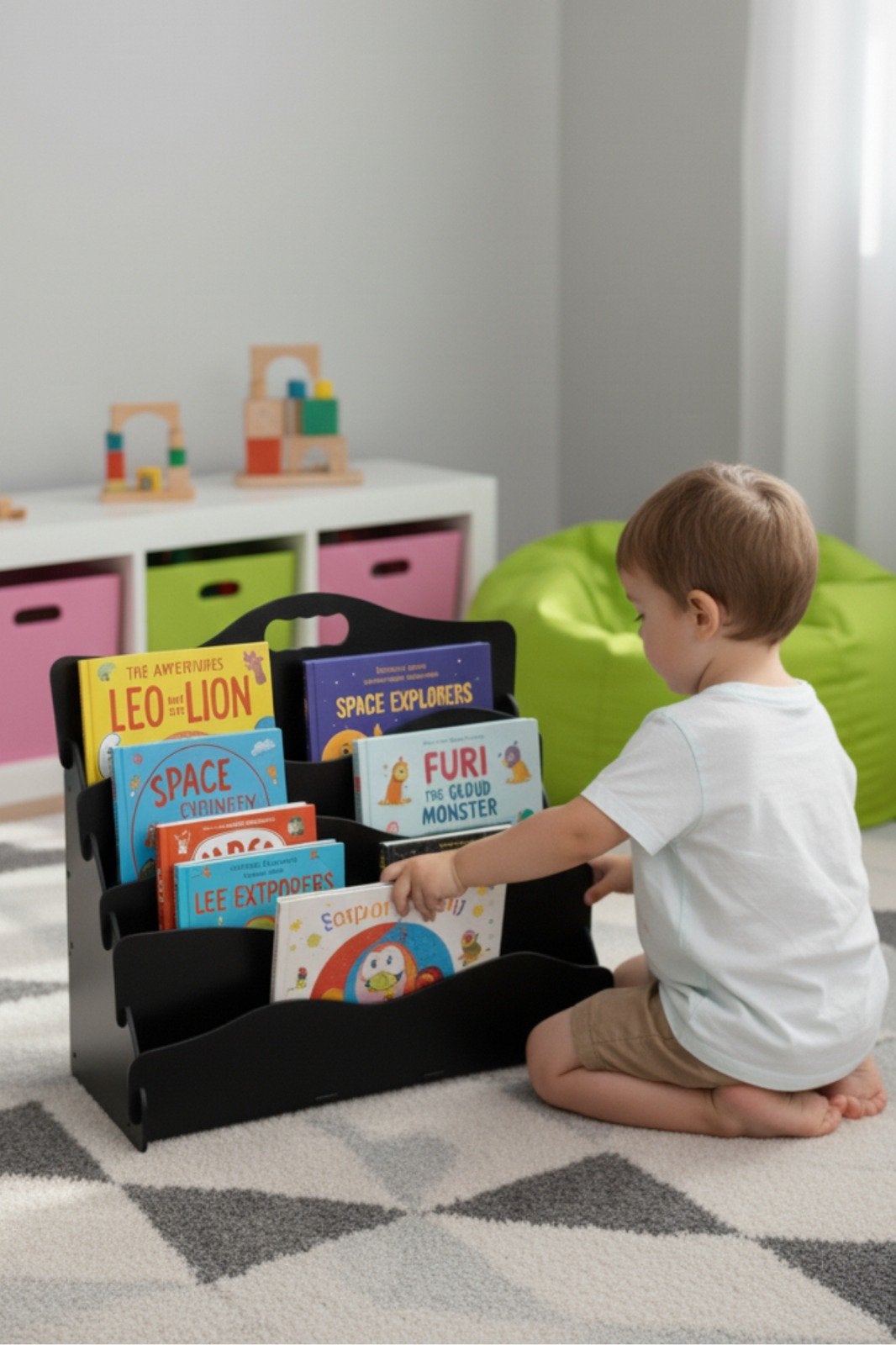 Simux Carry Wave Montessori Kinderboekenrek Boeken Zwart, Meerdere vakken, Overige typen, Nieuw, Hout