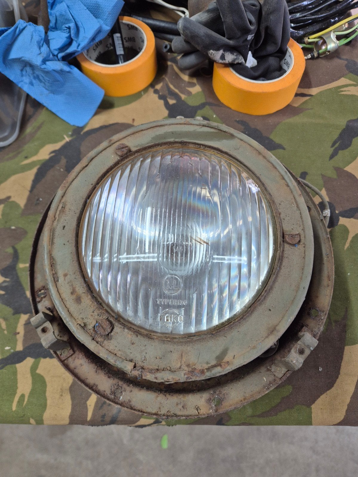 Nekaf Jeep M38A1 Koplamp met Houder - Origineel Gebruikt, Info@m38a1.nl, Nekaf, Ophalen of Verzenden, Nederland