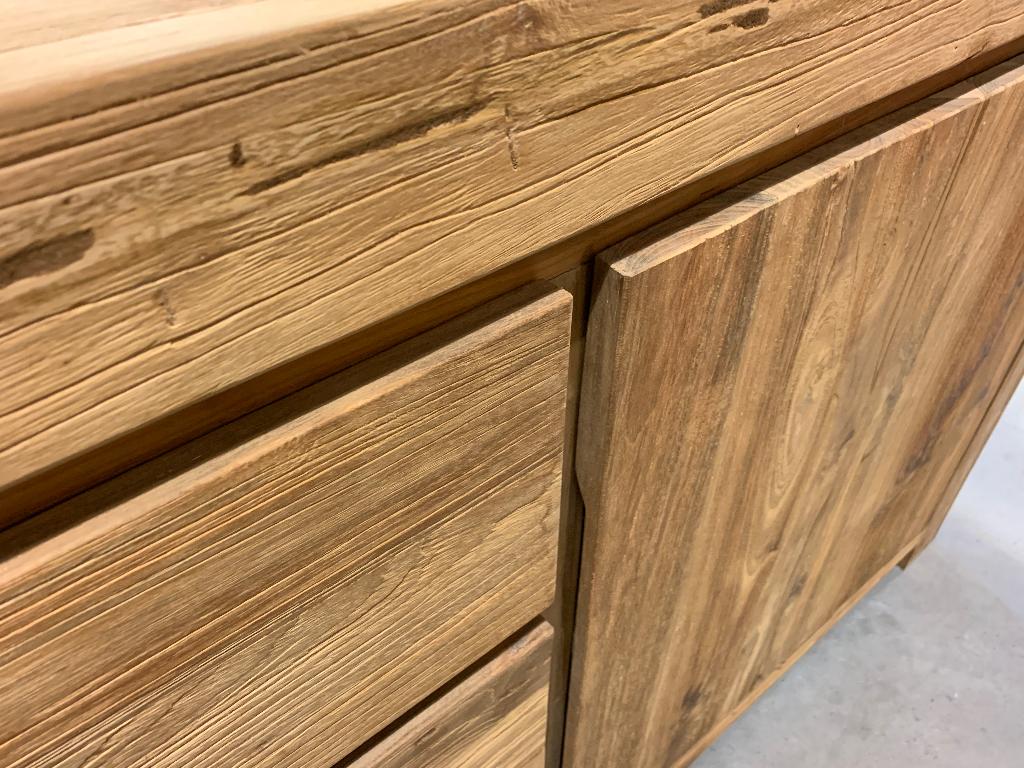 TV dressoir 180, geborsteld gerecycled teak, audiomeubel, 150 tot 200 cm, Teakhout, Nieuw, Ophalen of Verzenden