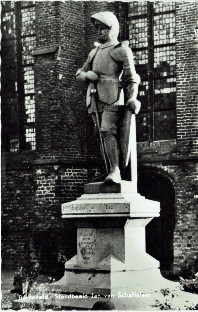 Barneveld – Standbeeld Jan van Schaffelaar., Verzamelen, Ophalen of Verzenden, 1960 tot 1980, Ongelopen, Gelderland