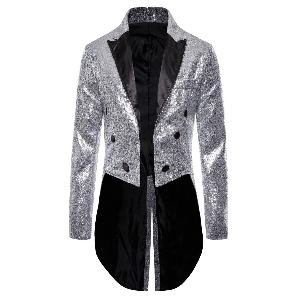 Heren lang zilver glitter colbert mannen zilveren blazer jas, Verzenden, Nieuw, Overige maten