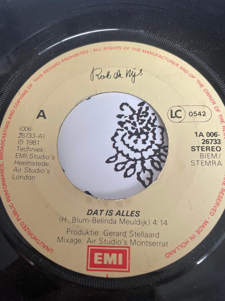Rob de Nijs - Dat Is Alles - Single, Cd's en Dvd's, Gebruikt, 7 inch, Single, Ophalen of Verzenden