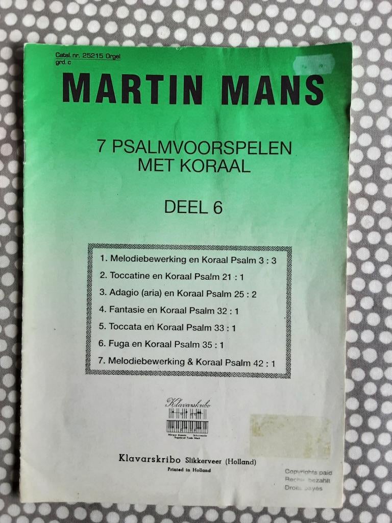 Martin Mans - 7 Psalmvoorspelen met koraal   klavarskribo, Orgel, Gebruikt, Ophalen of Verzenden, Thema
