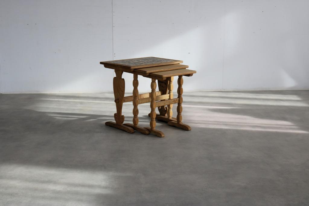 vintage nesting tables | bijzettafels | sidetables | eiken, Gebruikt, 100 tot 150 cm, Timbeije@hotmail.com, Ophalen of Verzenden