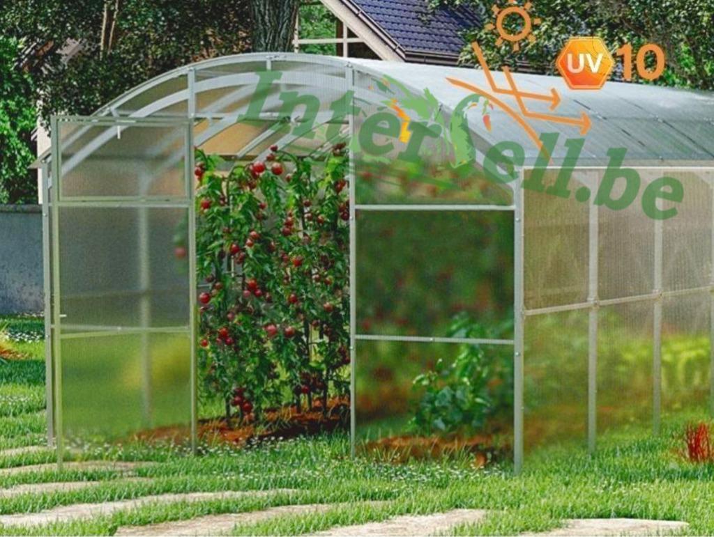 Broeikas Ganzia meerdere maten 6mm poly platen tunnelkas, Staal, Polycarbonaat, Verzenden, Kweekkas