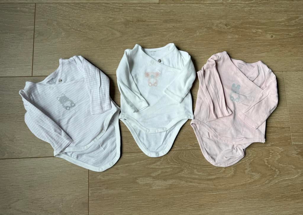 Obaïbi overslag rompers maat 50 lange mouw, Kinderen en Baby's, Babykleding | Maat 50, Ophalen, Zo goed als nieuw, Meisje, Nacht- of Onderkleding