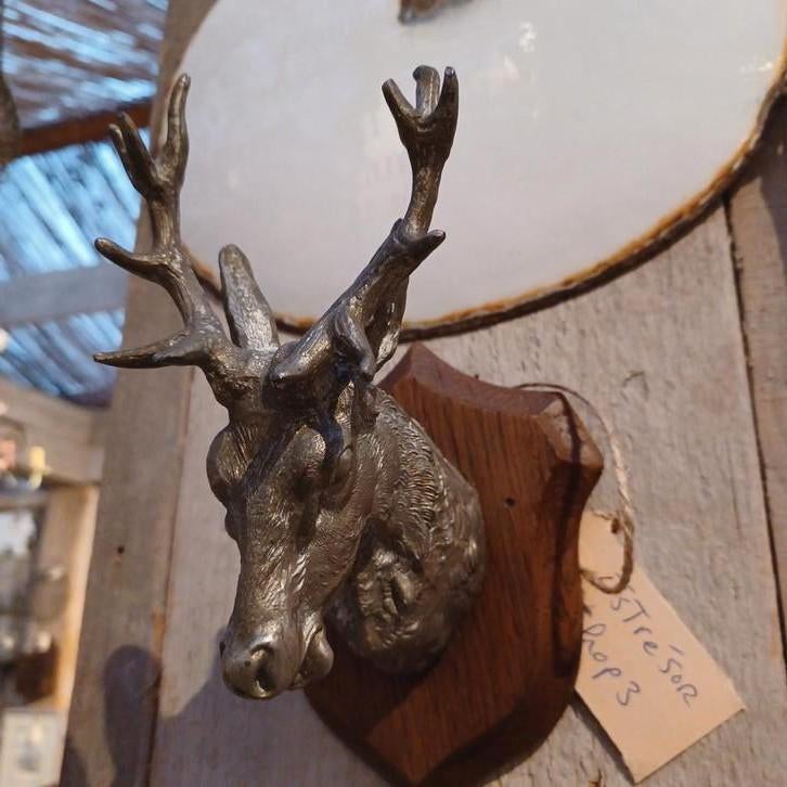 Uniek Frans Bronzen hertekop/edelhertkop, Antiek en Kunst, Curiosa en Brocante, Ophalen