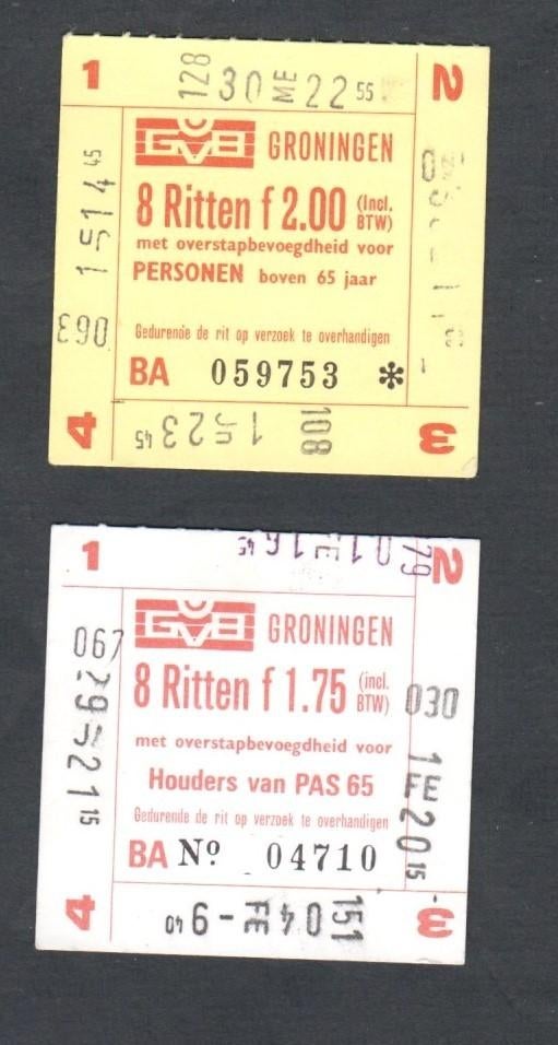 2 kaartjes GVB Groningen, Ophalen of Verzenden, Bus of Metro, Overige typen