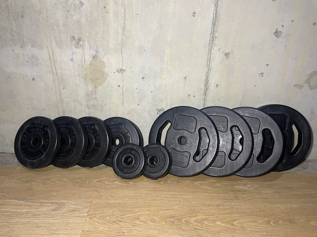 Don Oliver Halters 27mm - set 32kg, Sport en Fitness, Fitnessmaterialen, Ophalen, Gebruikt, Benen, Halterschijven