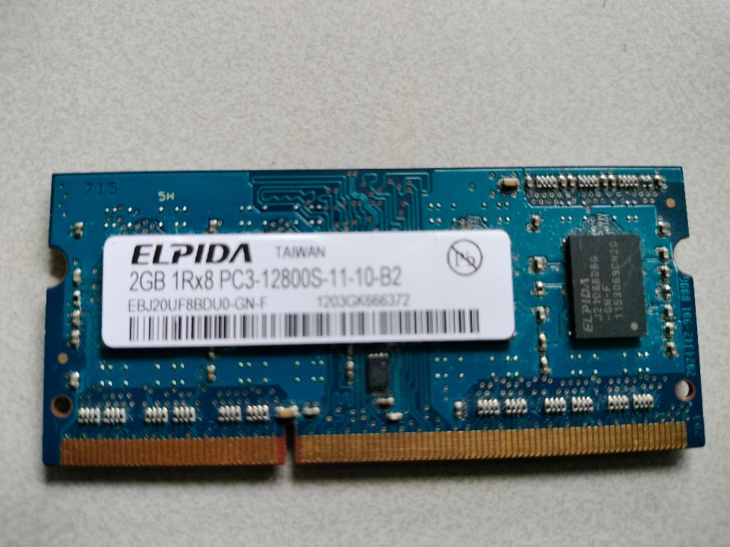 Laptop geheugen Elpida 2GB 1Rx8 PC3-12800-11-10-B2, Gebruikt, DDR3, Ophalen of Verzenden, Desktop