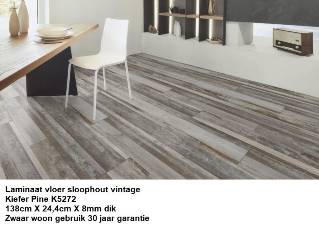 75,52m2 Sloophout Vintage Laminaat Kiefer Pine 32pak = €695, Vintage sloophout laminaat vloer extra brede plank, Nieuw, 25 tot 50 m²