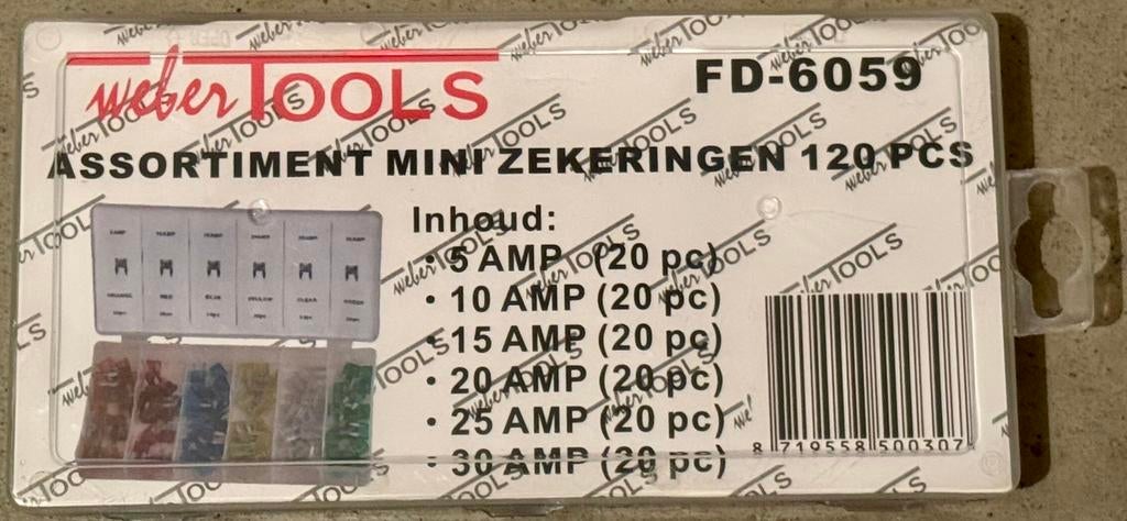 autozekeringen 120 delig - 5, 10, 15, 20, 25, 30 ampère, Ophalen of Verzenden