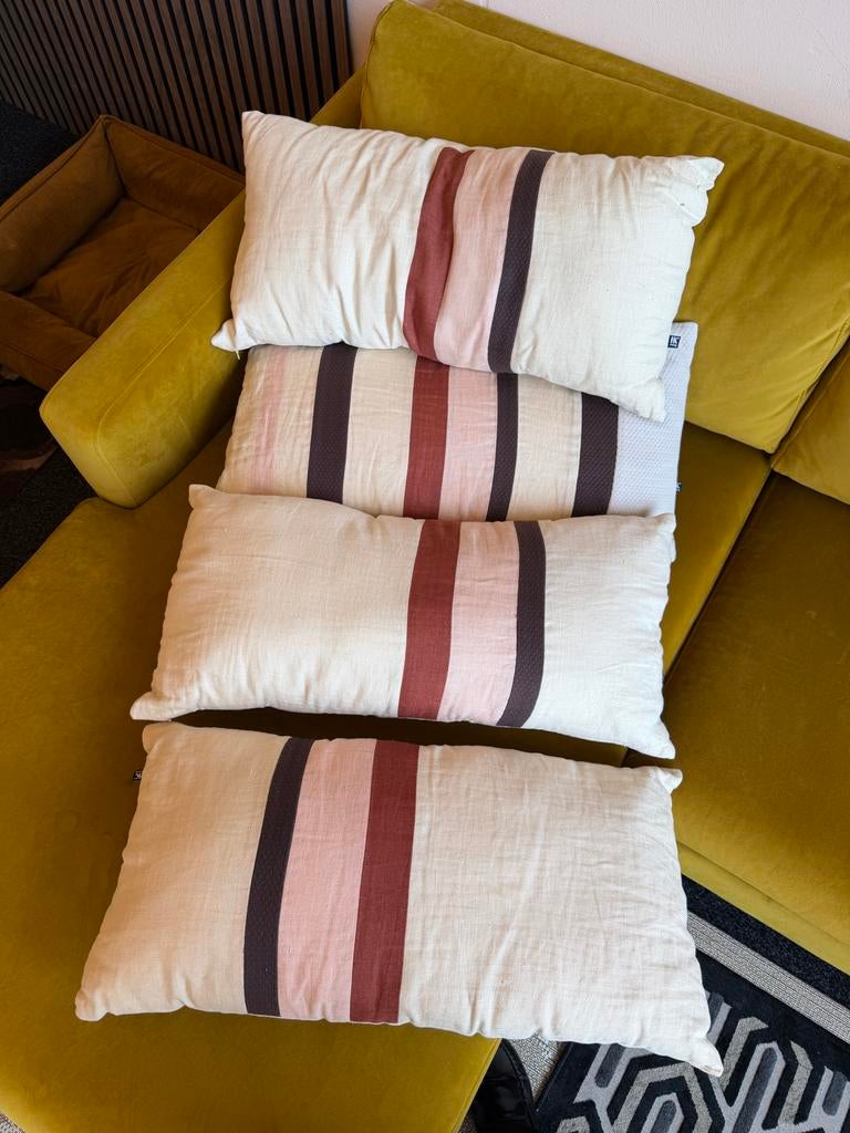 4x HK Living Kussens - gestreept design, Huis en Inrichting, Woonaccessoires | Kussens, Ophalen, Zo goed als nieuw, Beige, Rechthoekig
