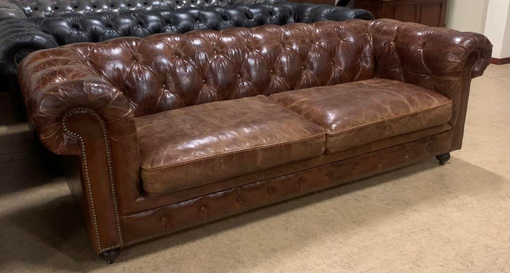 Prachtige Chesterfield Bank 3 Zits Vintage Cigar., Huis en Inrichting, Gebruikt, Chesterfield, Driepersoons, Ophalen of Verzenden