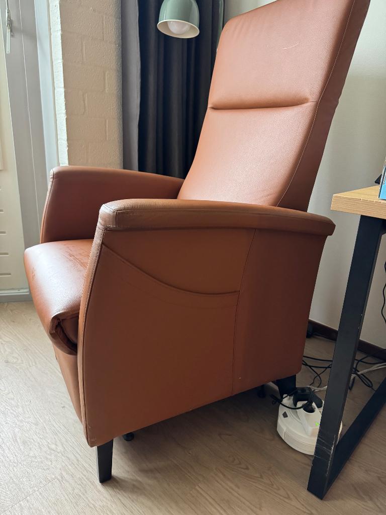 Leren Staop stoel, Huis en Inrichting, Stoelen, Ophalen, Bruin, Leer, Zo goed als nieuw