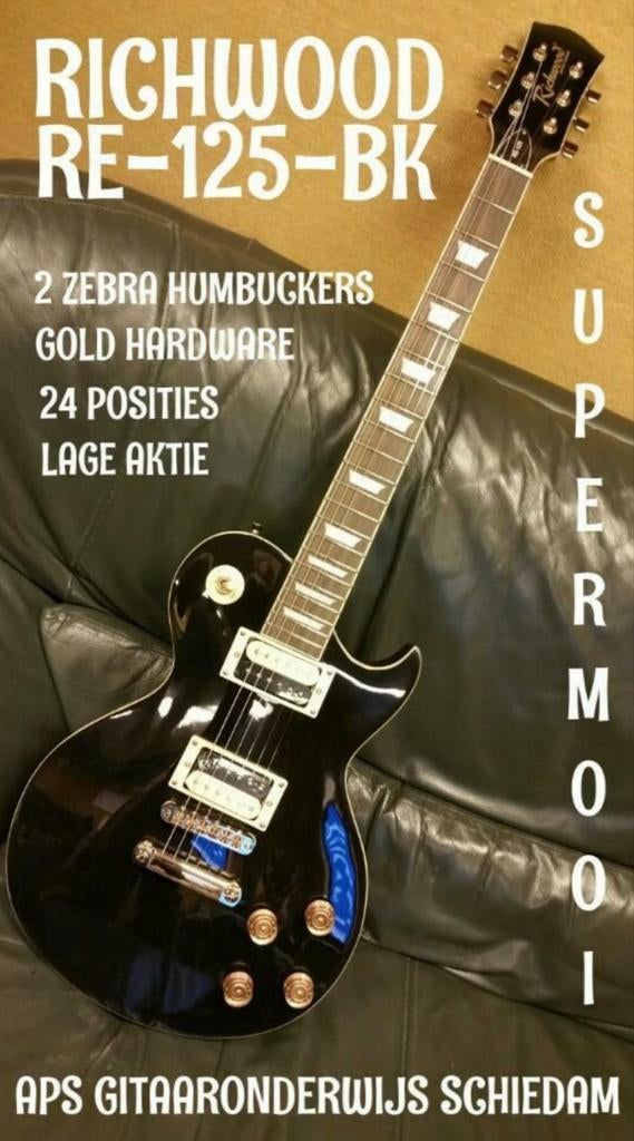 NIEUWE RICHWOOD RE-125-BK LES PAUL STANDARD CHIN, Ophalen of Verzenden, Nieuw, Solid body, Overige merken