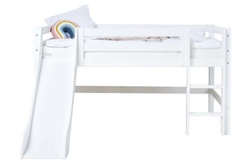 Halfhoogslaper bed Flexa wit met glijbaan, trap en plankje., Kinderen en Baby's, Kinderkamer | Bedden, Ophalen, Gebruikt, 180 cm of meer