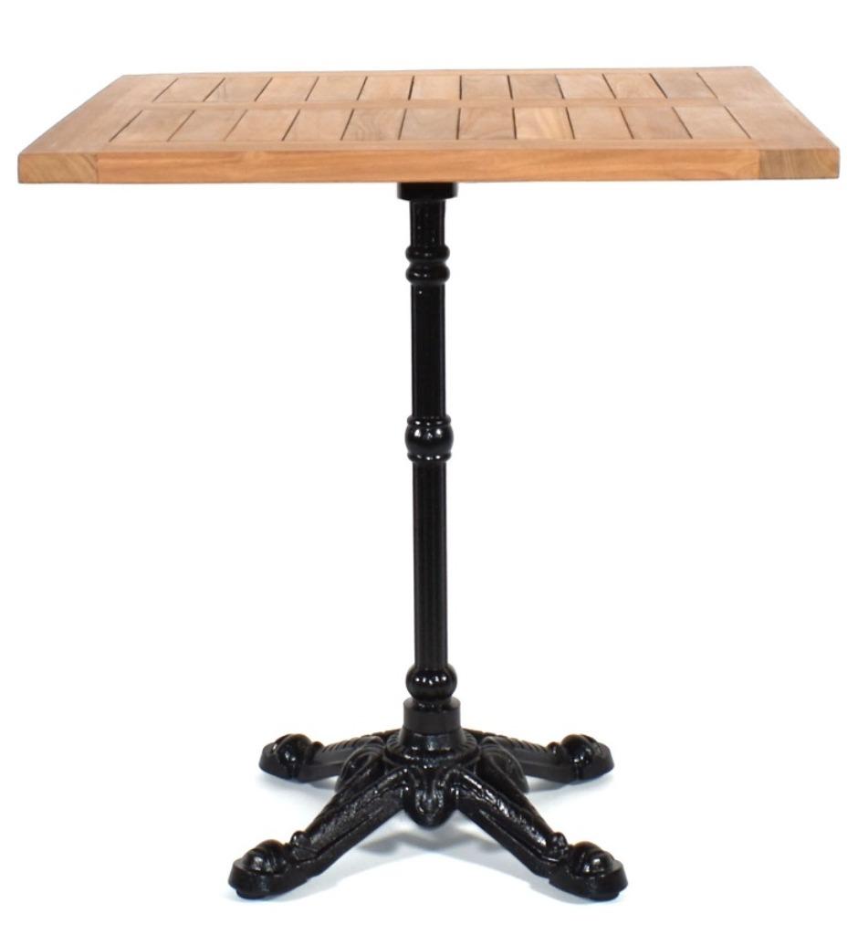 Teakhouten terrastafel vierkant 70x70cm gietijzer onderstel, Teakhout, 50 tot 100 cm, Vierkant, Nieuw