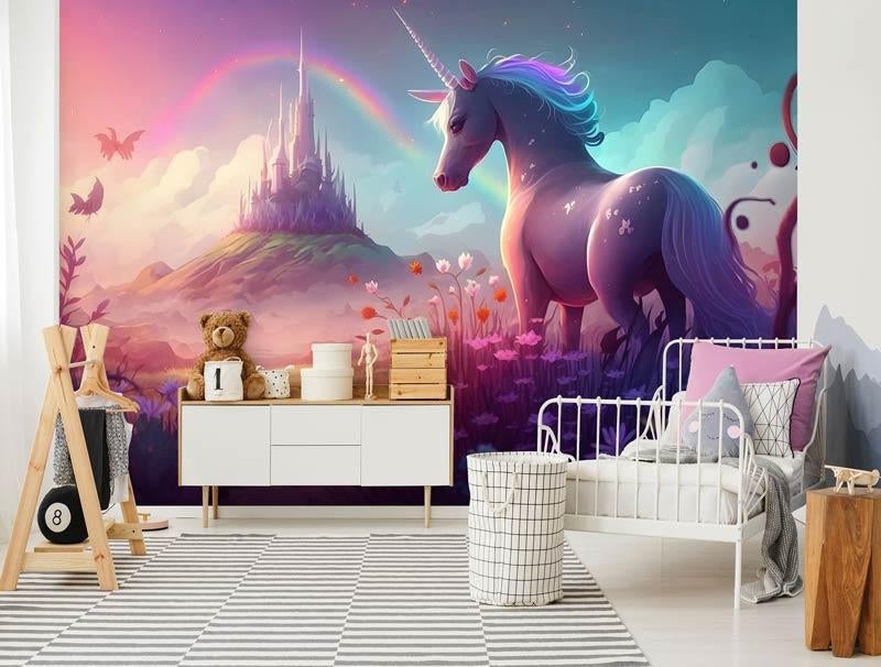 Fotobehang / Behang - Meisjeskamer - Unicorn in Wonderland, Verzenden, Minder dan 10 m², Info@fotobehangkoning.nl, Rood