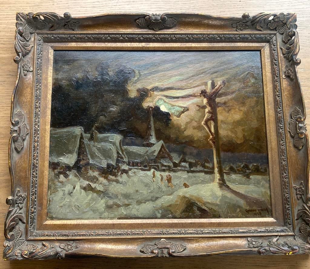 Schilderij Gerard van Veen 1928 v Kerstnacht v Emile Breton, Ophalen of Verzenden