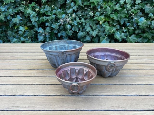 3 Antieke Koperen Puddingvormen, Antiek en Kunst, Ophalen of Verzenden, Koper