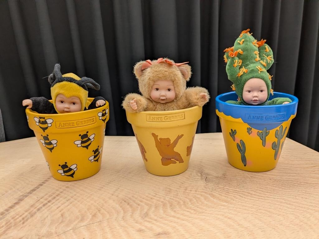 Anne Geddes Poppen in Bloempotjes - Bij, Beer, Cactus, Ophalen of Verzenden, Zo goed als nieuw, Steen/keramiek