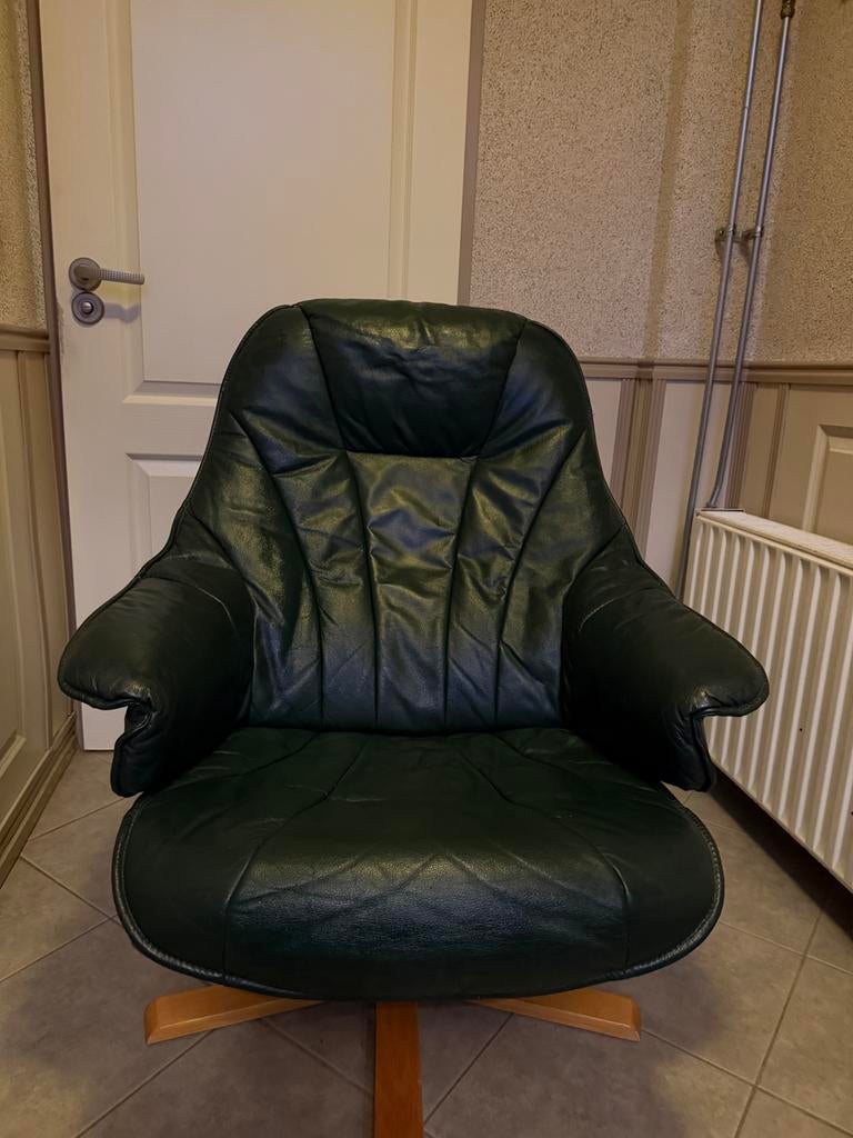 Fauteuil leren draaistoel, Huis en Inrichting, Ophalen, Gebruikt, Minder dan 75 cm, Leer