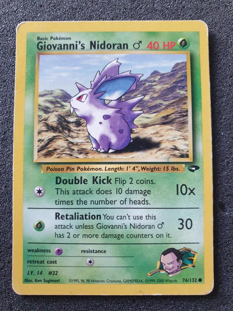 Pokémon kaart Giovanni's Nidoran #76 Gym Challenge, Ophalen of Verzenden, Gebruikt, Losse kaart