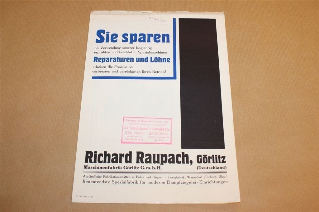 Zeldzame brochure - Machinefabriek Raupach - 1928 !!, Ophalen of Verzenden, Zo goed als nieuw