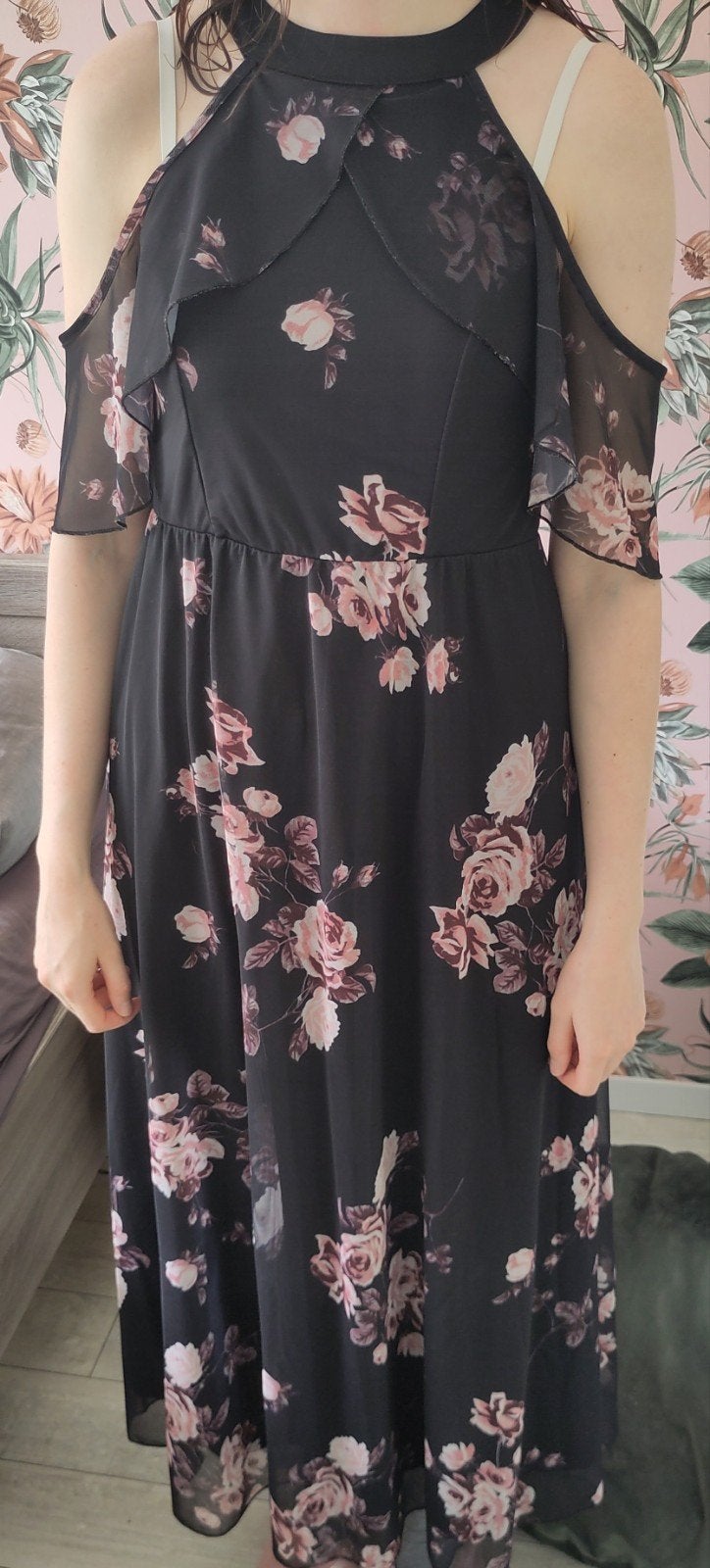 Lange bloemen jurk, Bonprix, Zwart, Ophalen of Verzenden, Zo goed als nieuw