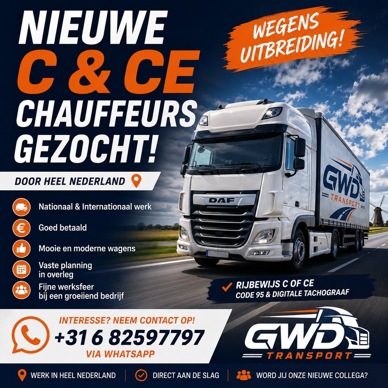 Chauffeur’s gezocht Nederland & Internationaal, 33 - 40 uur, Overige niveaus, Starter, Overige vormen
