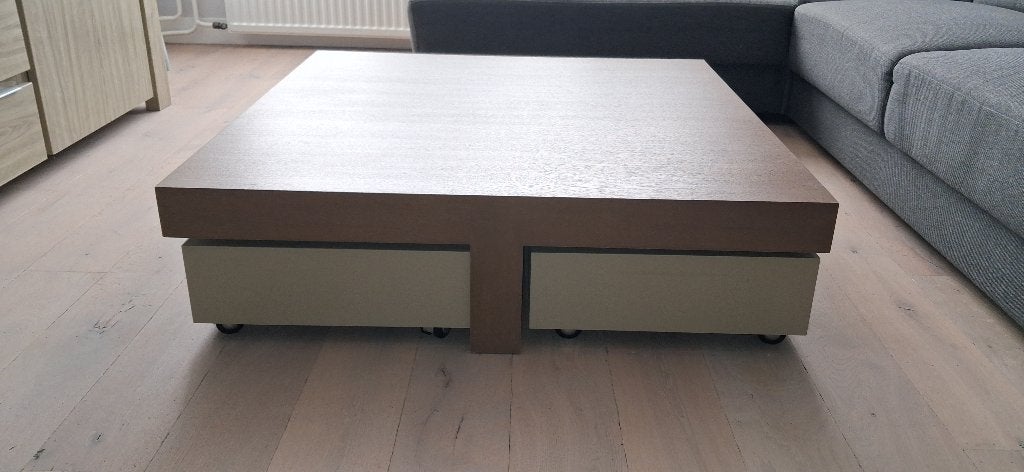 Design salontafel met 4 bijzettafeltjes, Ophalen, Gebruikt, Vierkant, 100 tot 150 cm