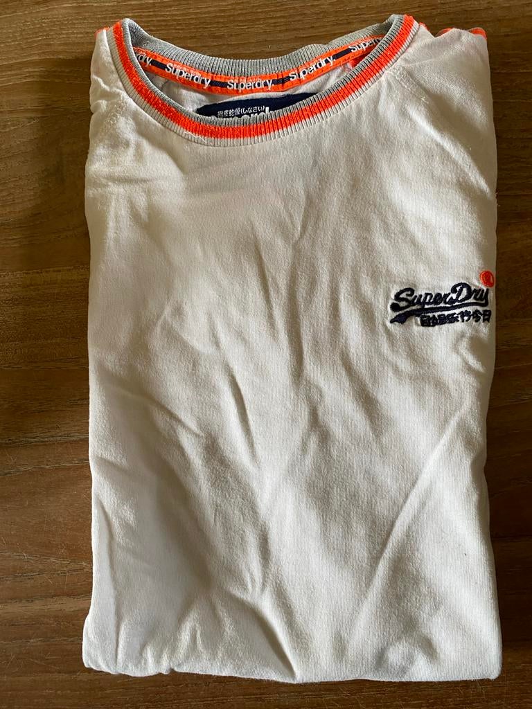 Superdry T-shirt wit met oranje strepen, maat XS, Kinderen en Baby's, Kinderkleding | Maat 164, Ophalen of Verzenden, Zo goed als nieuw