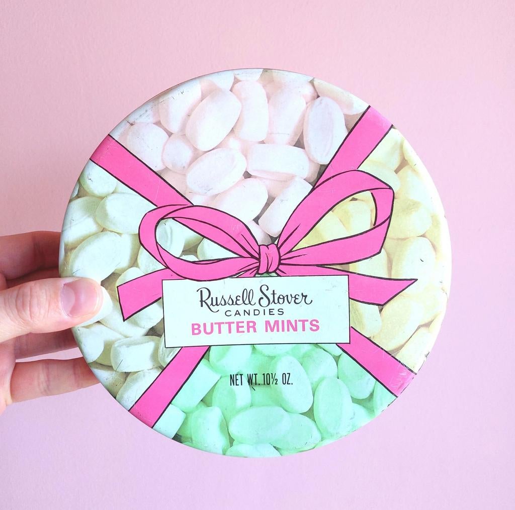 Blik Russell Stover Candies Butter Mints, zeldzaam jaren '50, Ophalen of Verzenden, Gebruikt, Koek(jes), Overige merken