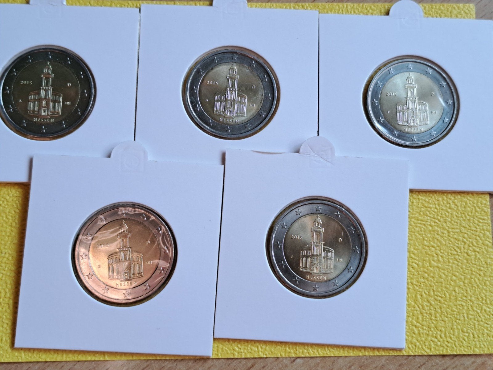 5x 2 euro UNC Duitsland 2015 Hessen Serie ADFGJ, Postzegels en Munten, Ophalen of Verzenden, Duitsland, 2 euro