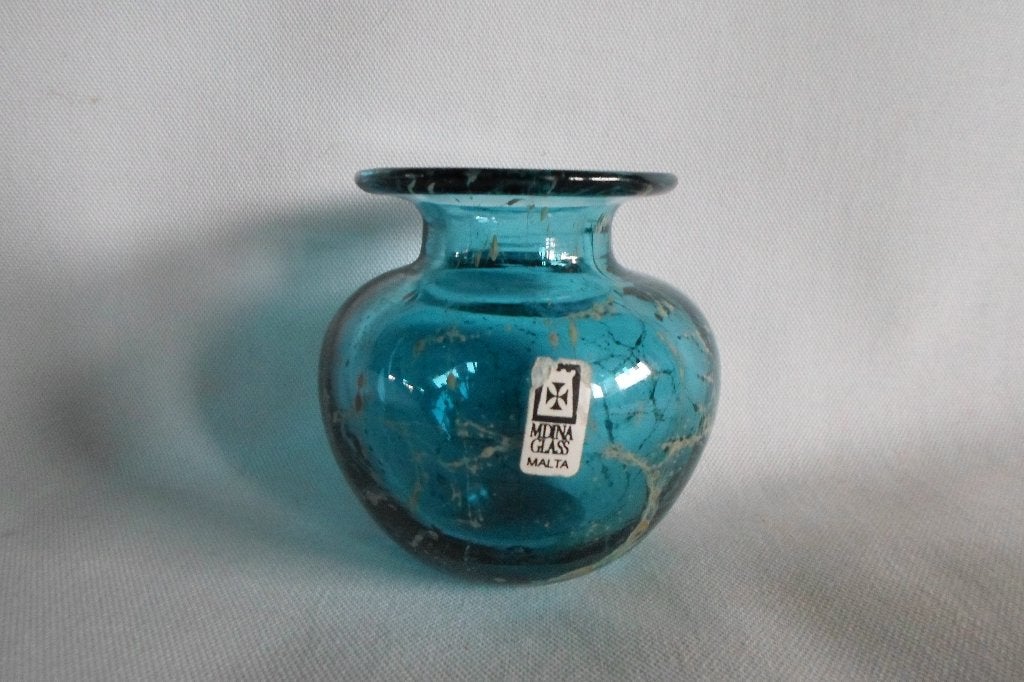 Mdina Glass Malta Vaasje Blue Crizzle, Ophalen of Verzenden