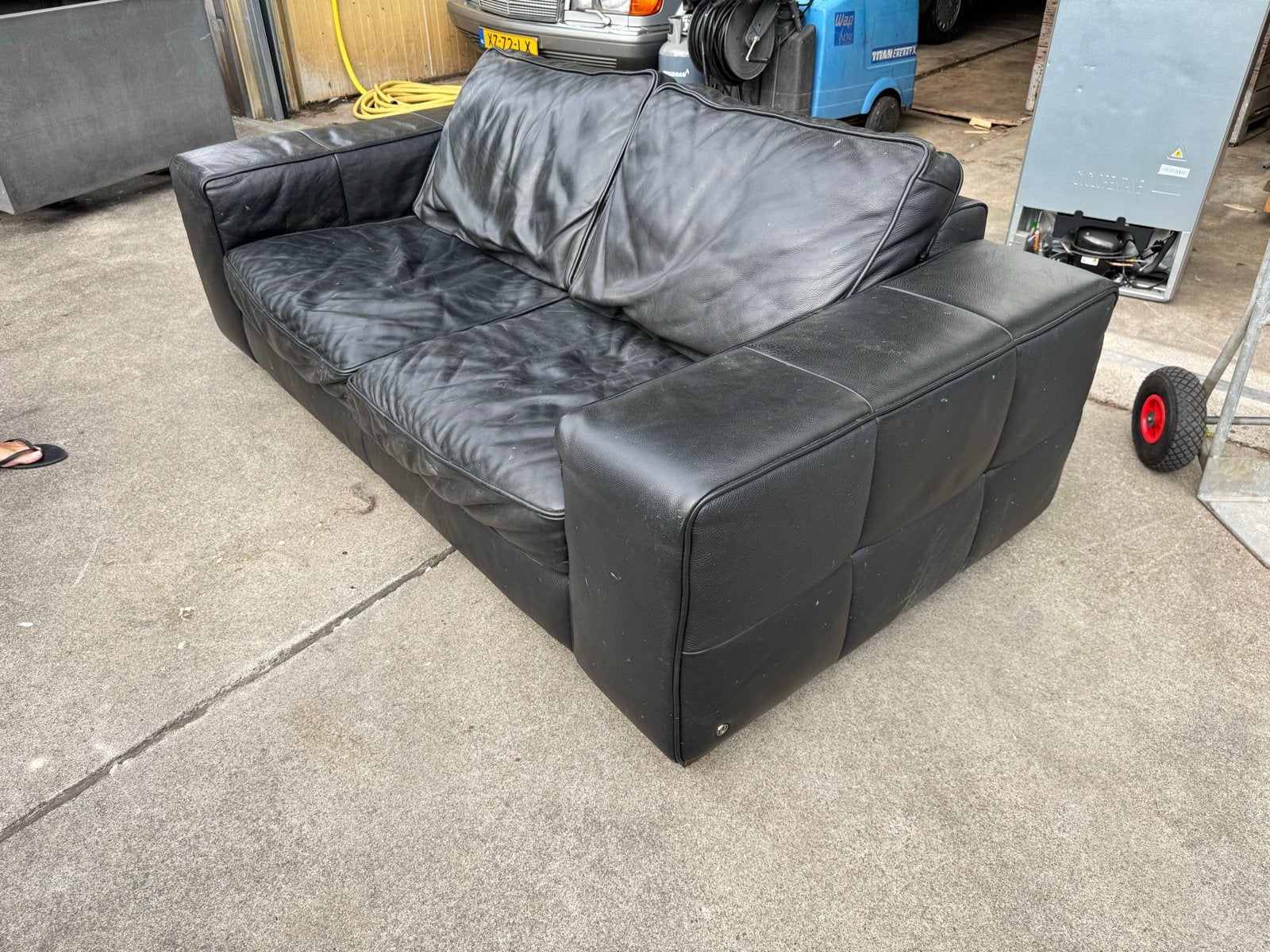 Natuzzi Designerbank Zwart Leer, Gebruikt, Driepersoons, Ophalen of Verzenden, Rechte bank