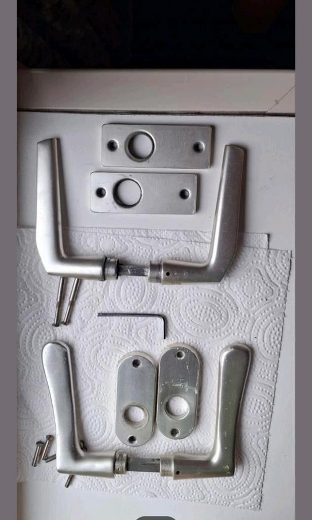Deurklinken set - RVS look, Ophalen of Verzenden, Gebruikt, Rvs, Klink of Kruk