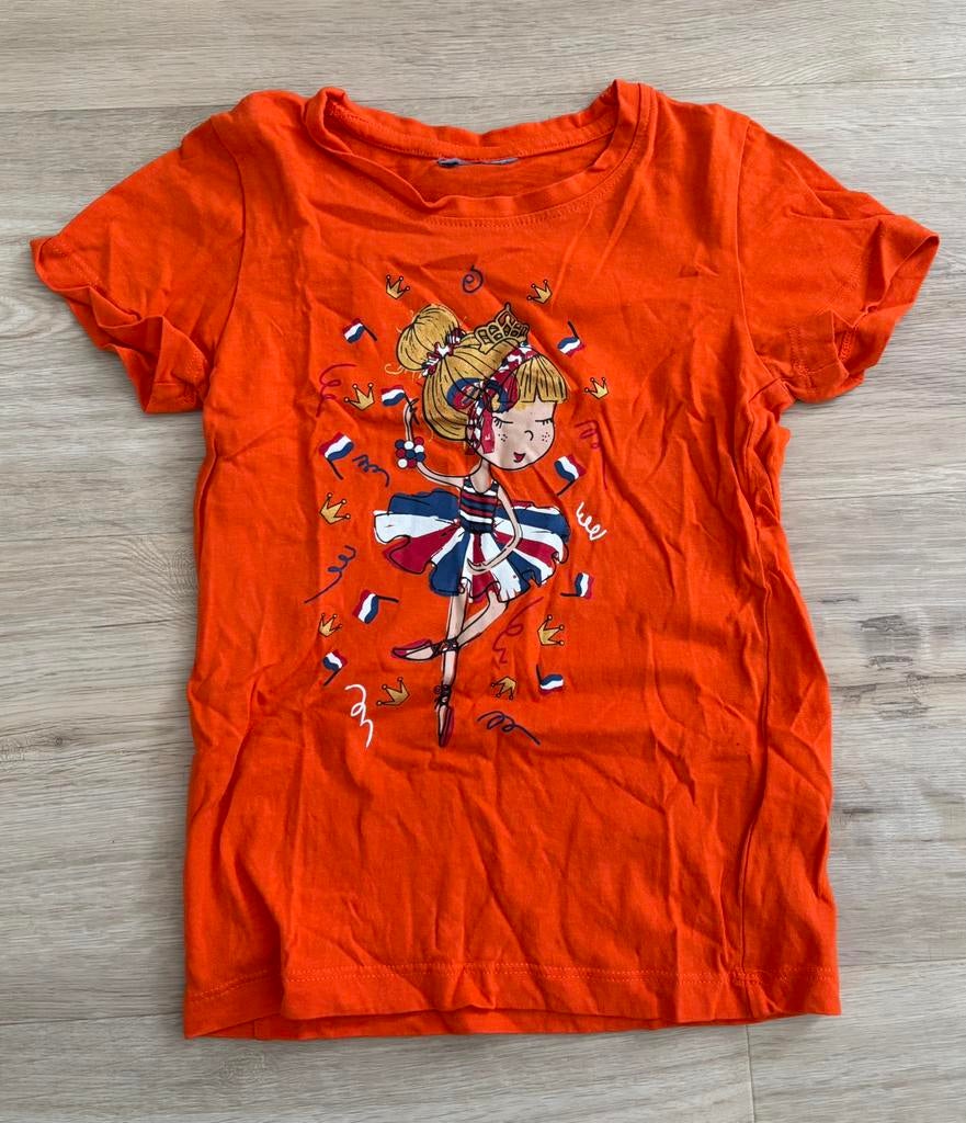Koningsdag tshirt meisjes maat 98/104, Ophalen of Verzenden, Gebruikt, 104 of kleiner, Meisje