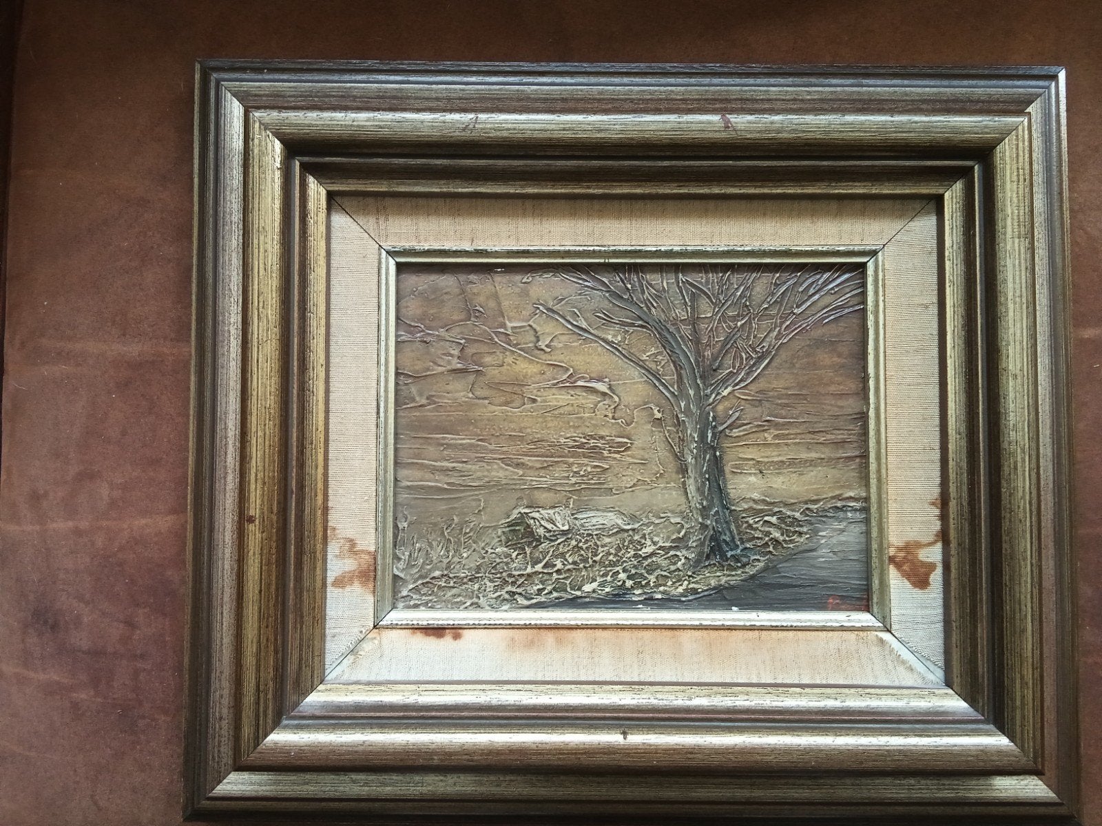 De Oude Boom - Uniek reliëfschilderij uit 1977, Paneel, Realistisch, Ophalen of Verzenden, Gedateerd