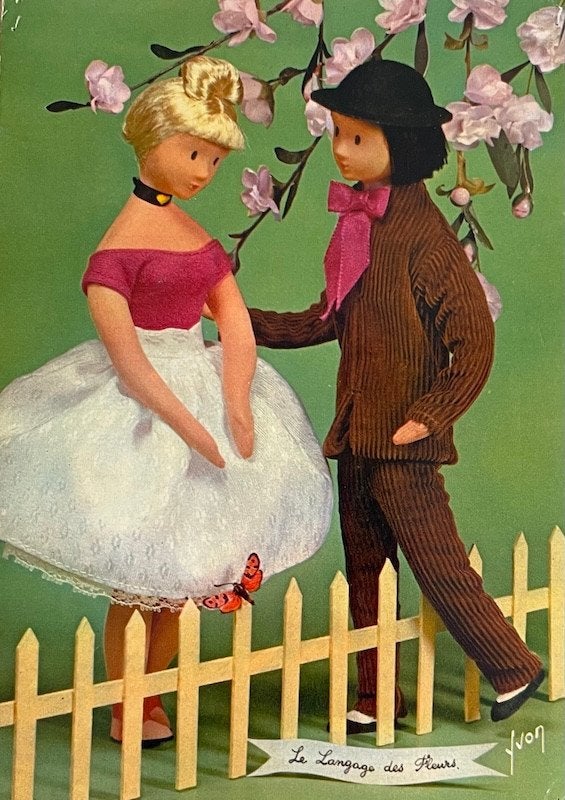 1962 de poppen van Peynet  taal der bloemen, Ophalen of Verzenden, 1960 tot 1980, Ongelopen, Overige thema's